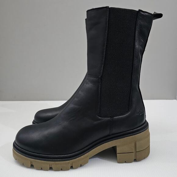Bos. & Co. Brunas Boot Mid Calf Elasticated Chunky Lug Sole Black Leather EU 41 - Picture 1 of 16